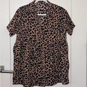 Missguided Brown Leopard Print Smock Dress (Size 2 Petite)